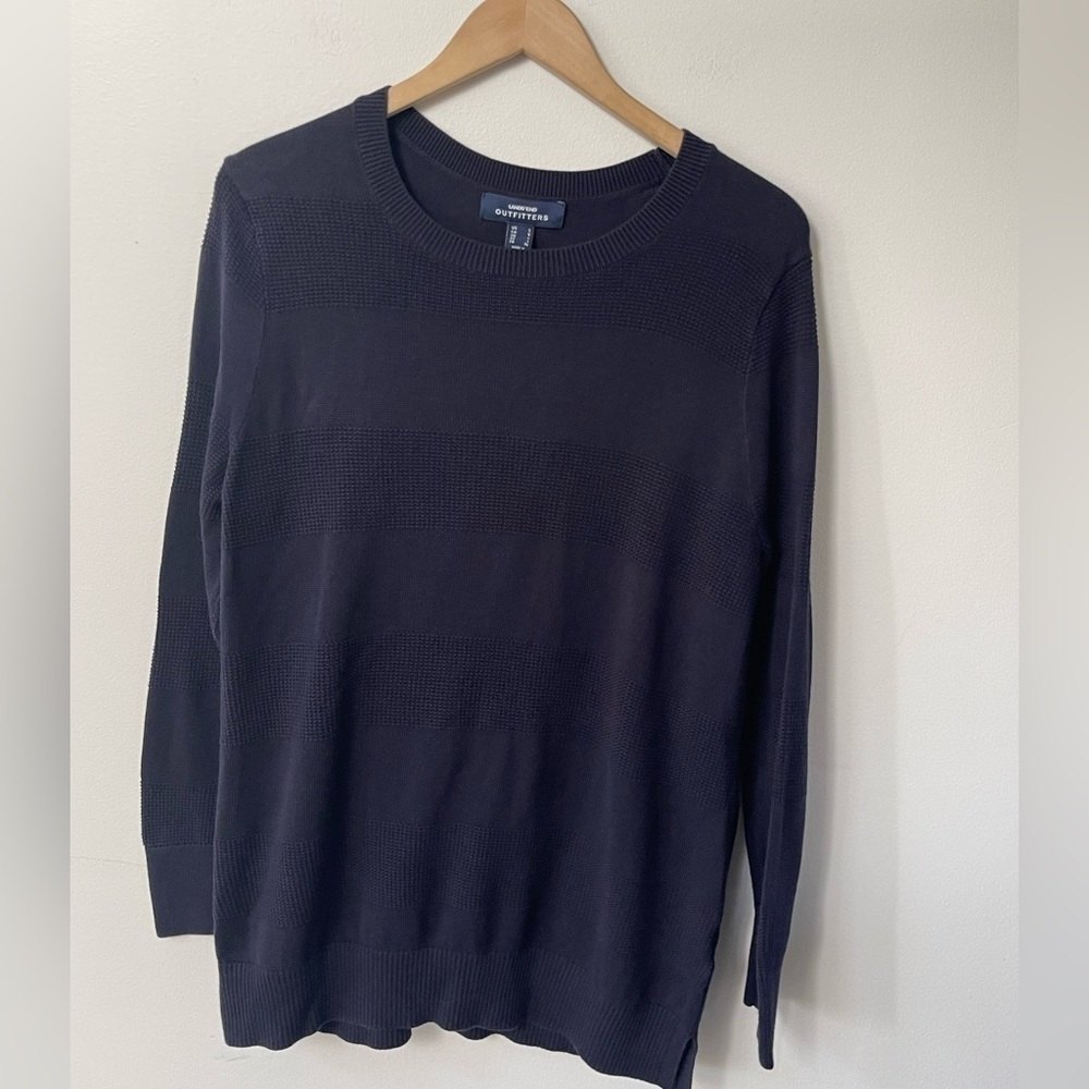 Lands End Size L Mens Navy Long Sleeve Cotton Modal Knit Long Sleeve Sweater